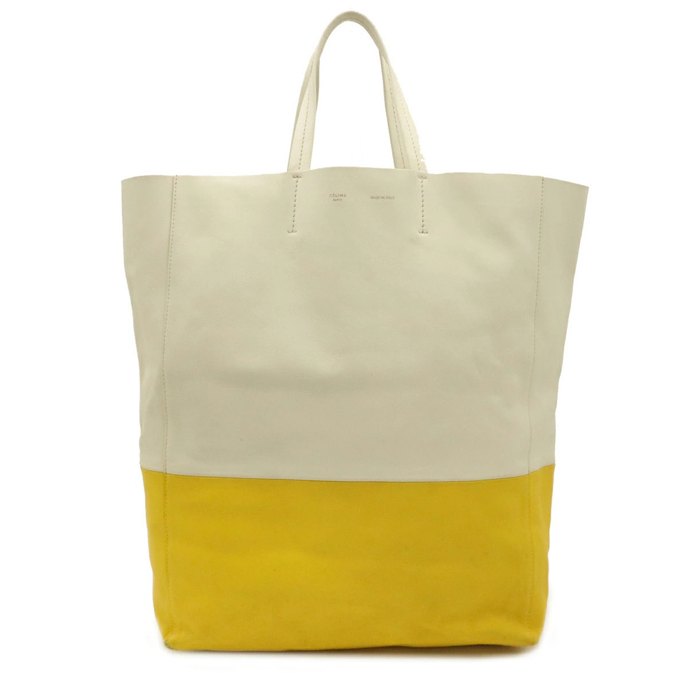 Celine Horizontal Cabas Tote Bag Handbag Leather Bi Two tone Off white Yellow